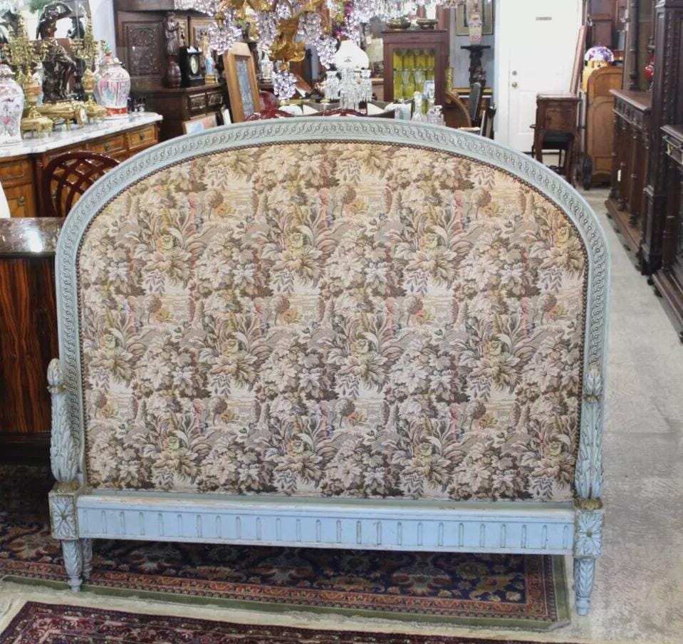 French Antique Carved Walnut Louis XV Full Bed | Ornate Rails Included