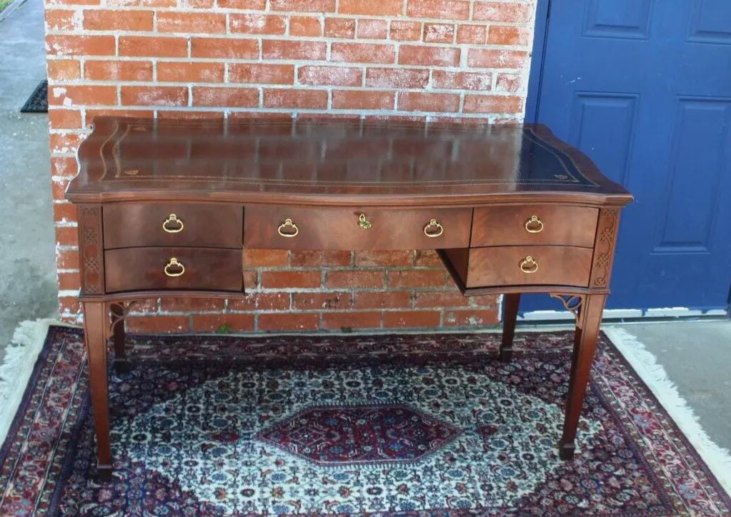 American Edwardian Sligh Writing Desk | Mahogany & Leather Top Office Table