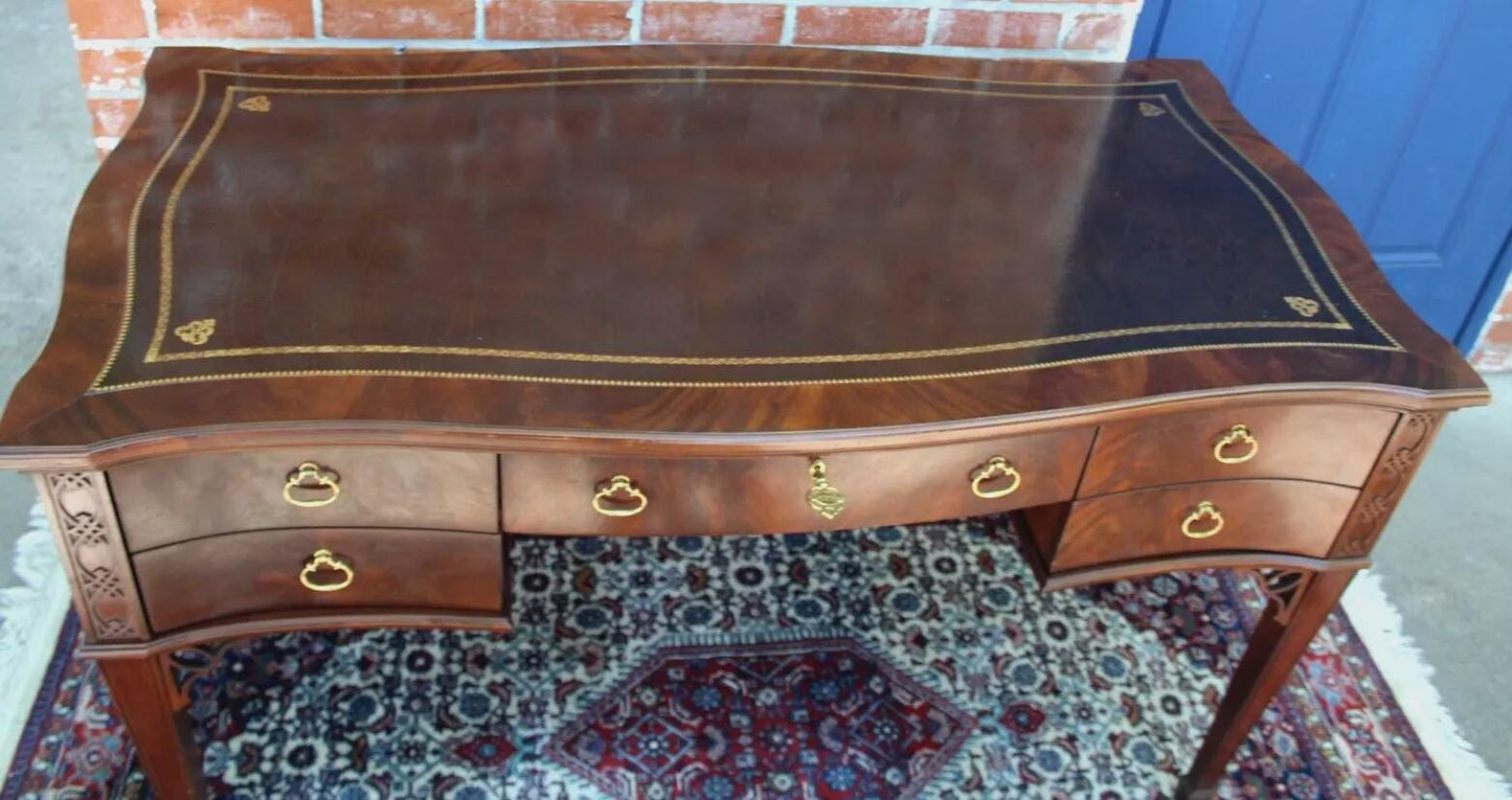American Edwardian Sligh Writing Desk | Mahogany & Leather Top Office Table