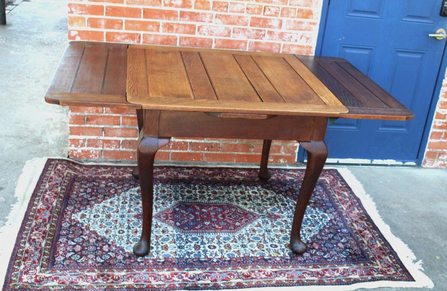 English Antique Queen Anne Table | Oak Draw Leaf Kitchen Dining Table