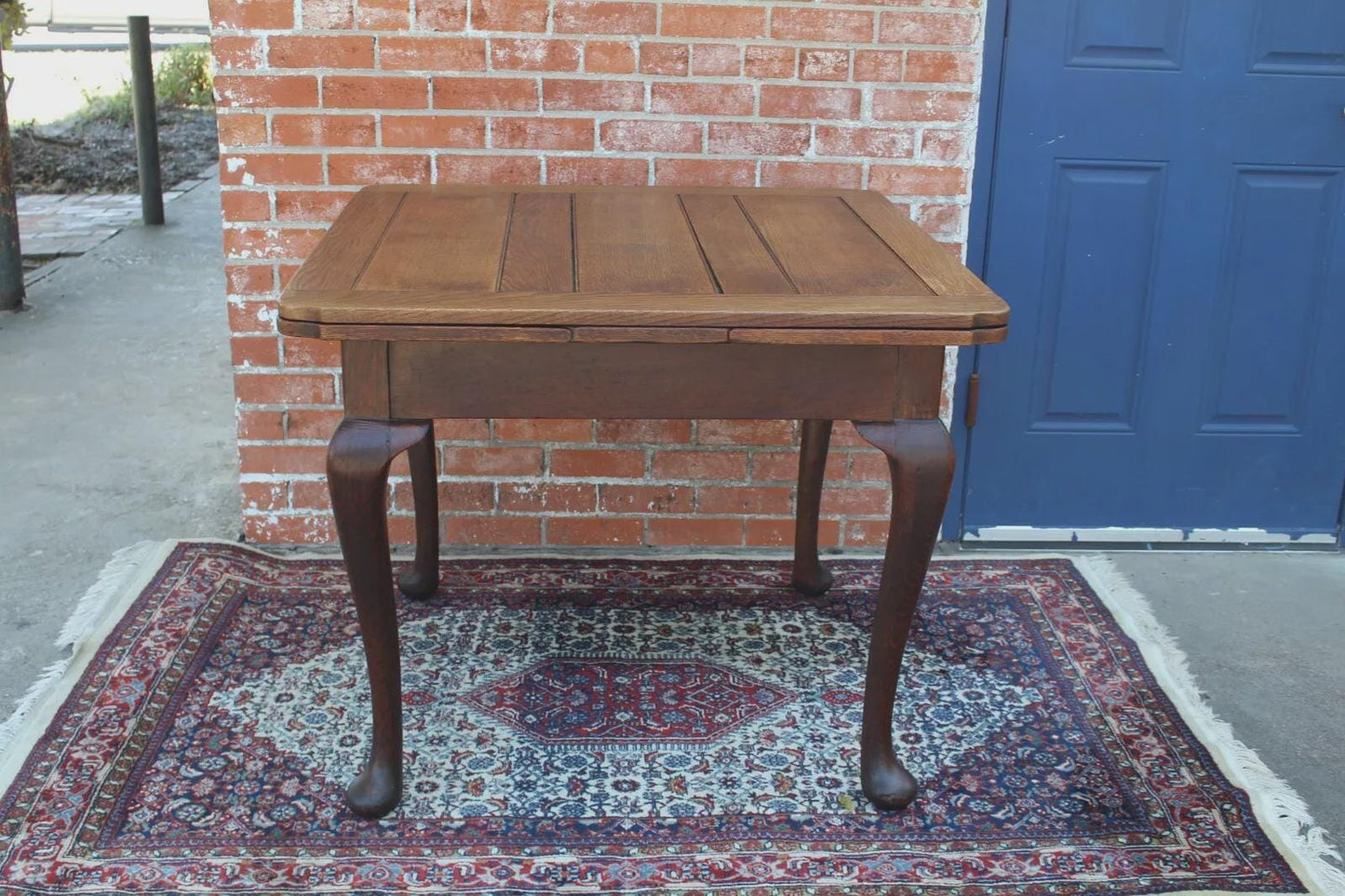 English Antique Queen Anne Table | Oak Draw Leaf Kitchen Dining Table