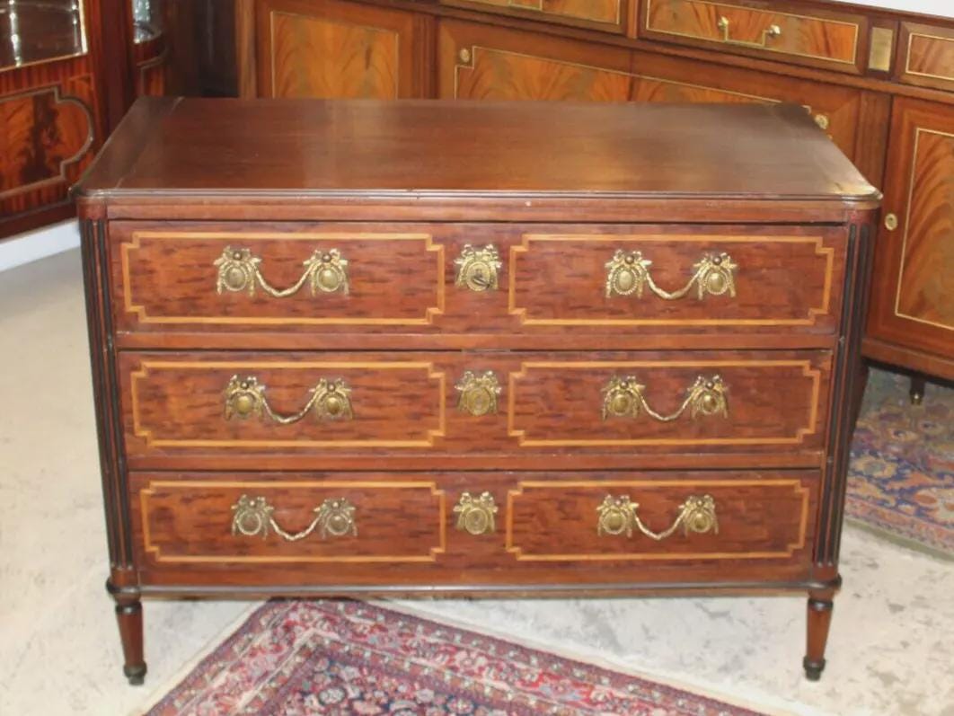 French Antique Louis XVI Mahogany Chest of Drawers | 3 Drawer Dresser Sideboard