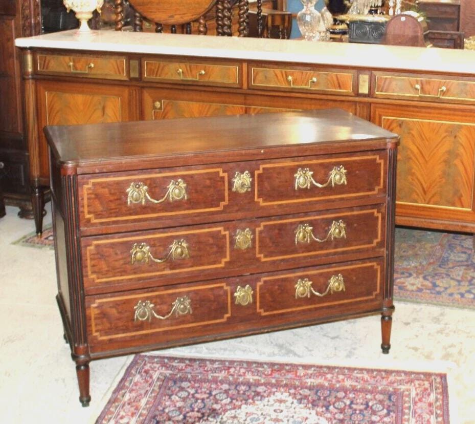 French Antique Louis XVI Mahogany Chest of Drawers | 3 Drawer Dresser Sideboard