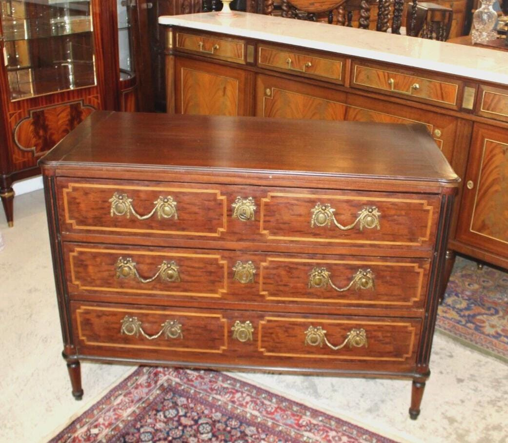 French Antique Louis XVI Mahogany Chest of Drawers | 3 Drawer Dresser Sideboard