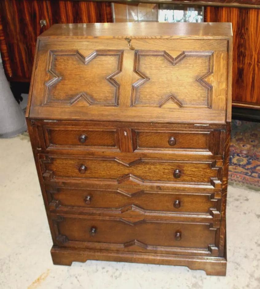 English Antique Oak Jacobean Drop Front Desk | Home Office Furniture