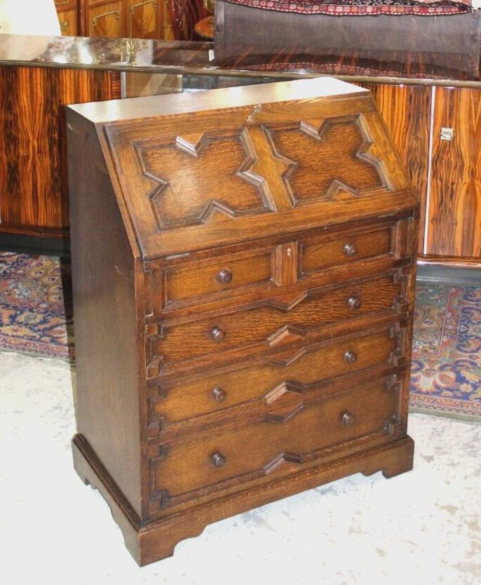 English Antique Oak Jacobean Drop Front Desk | Home Office Furniture
