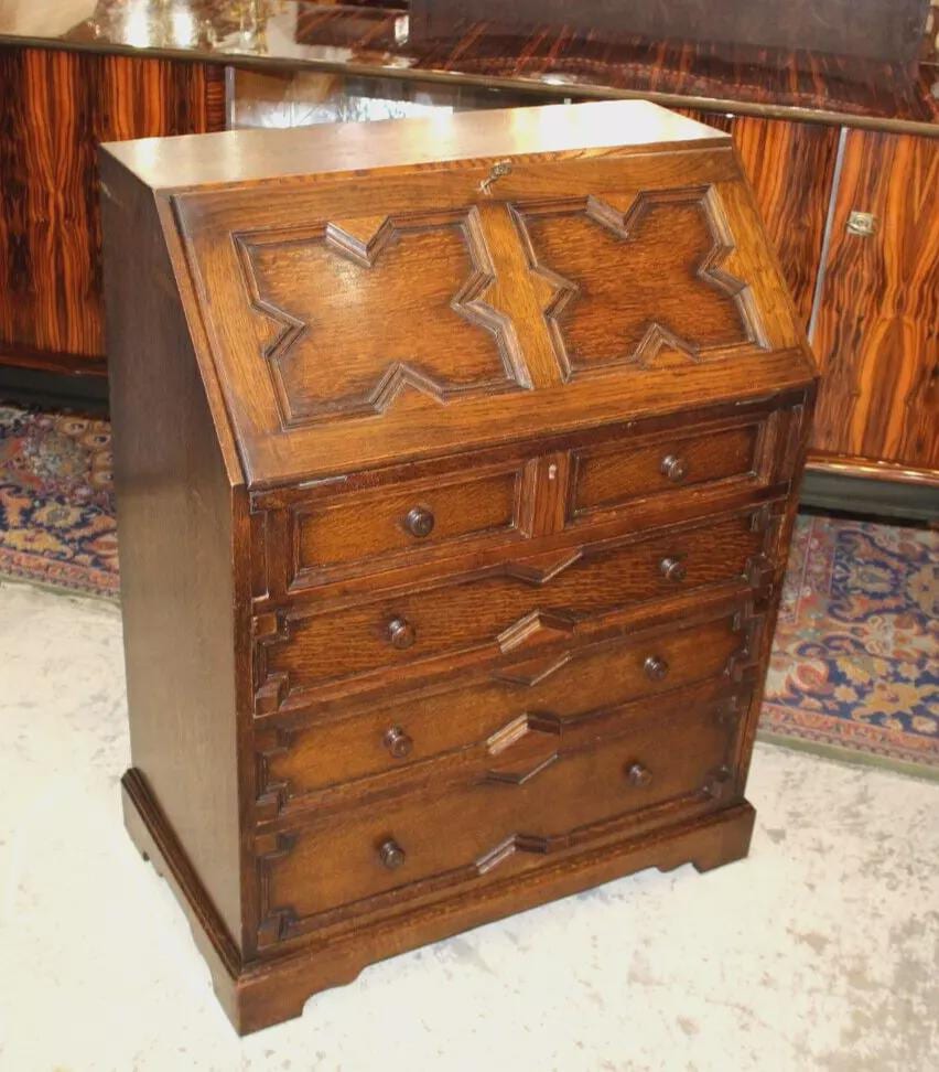 English Antique Oak Jacobean Drop Front Desk | Home Office Furniture