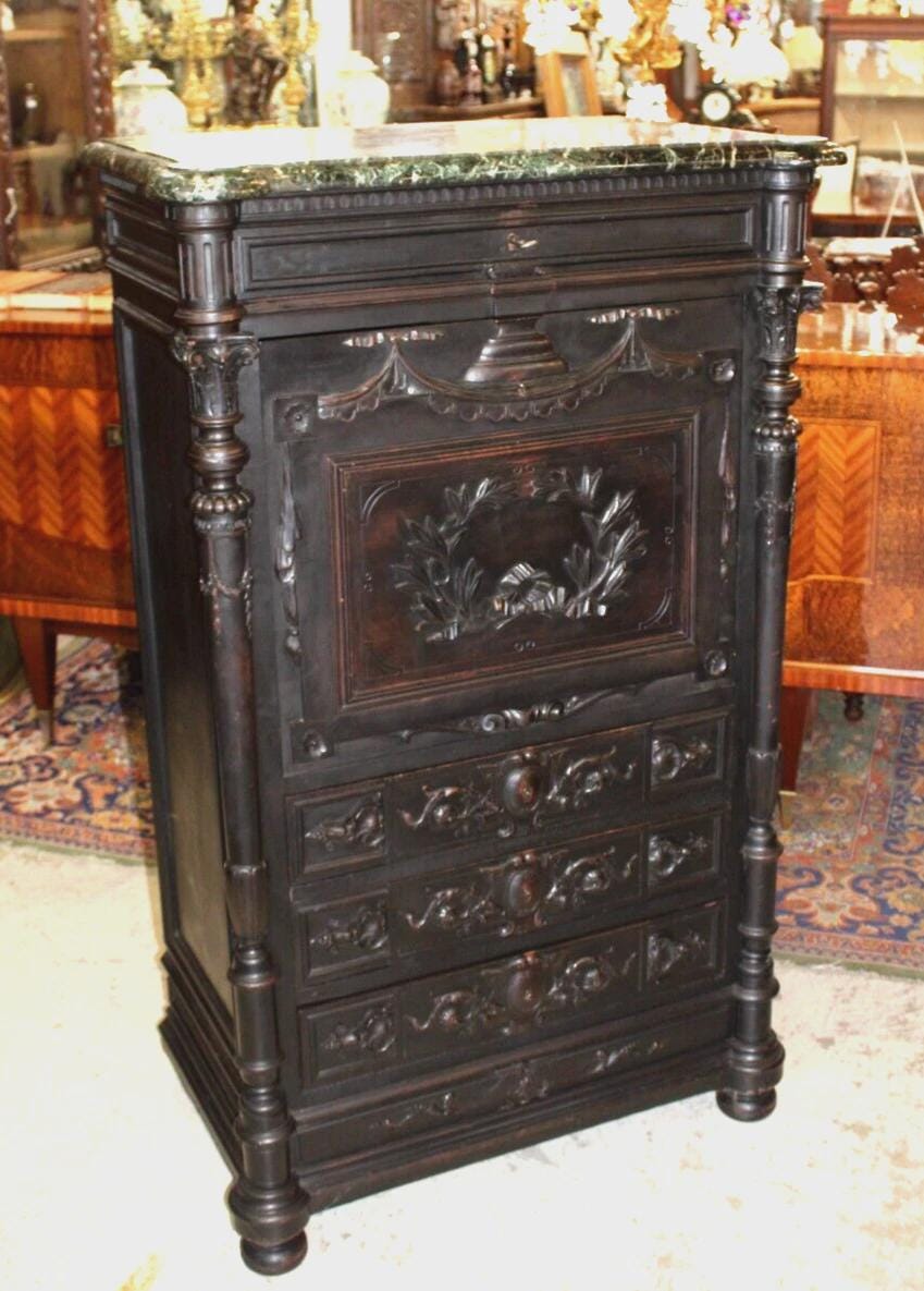 French Antique Napoleon III Secretary Desk | Drop Front Cabinet w/ Hidden Safe