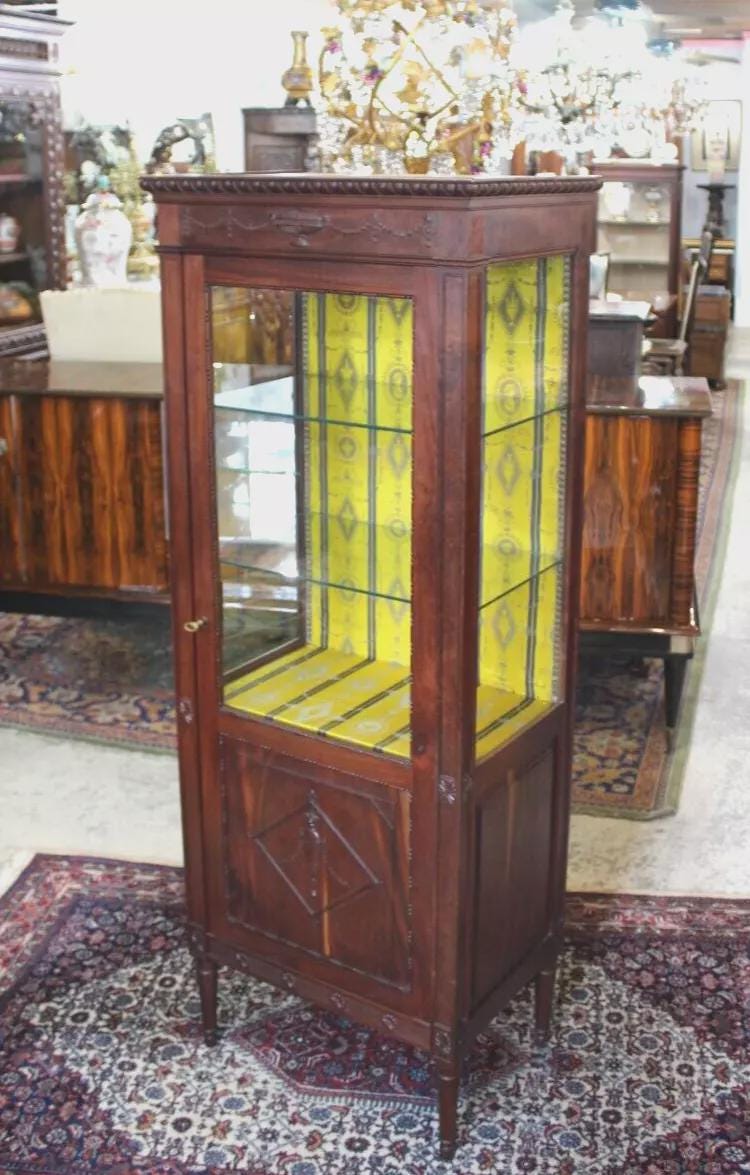 French Antique Louis XVI Mahogany Display Cabinet | Glass Door & Shelves