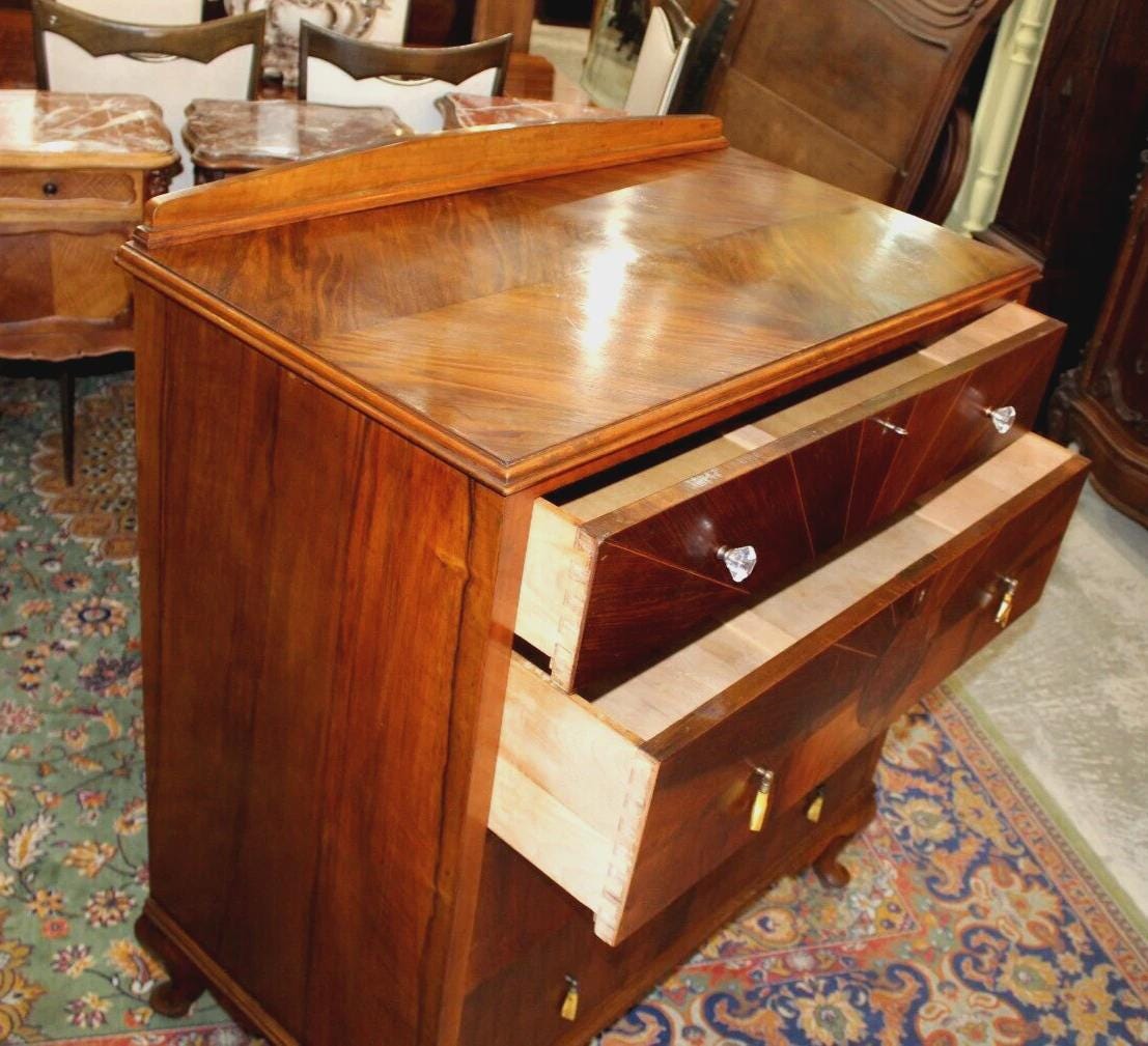 English Antique Burl Walnut Queen Anne Chest | Inlaid Dresser w/ Cabriole Legs