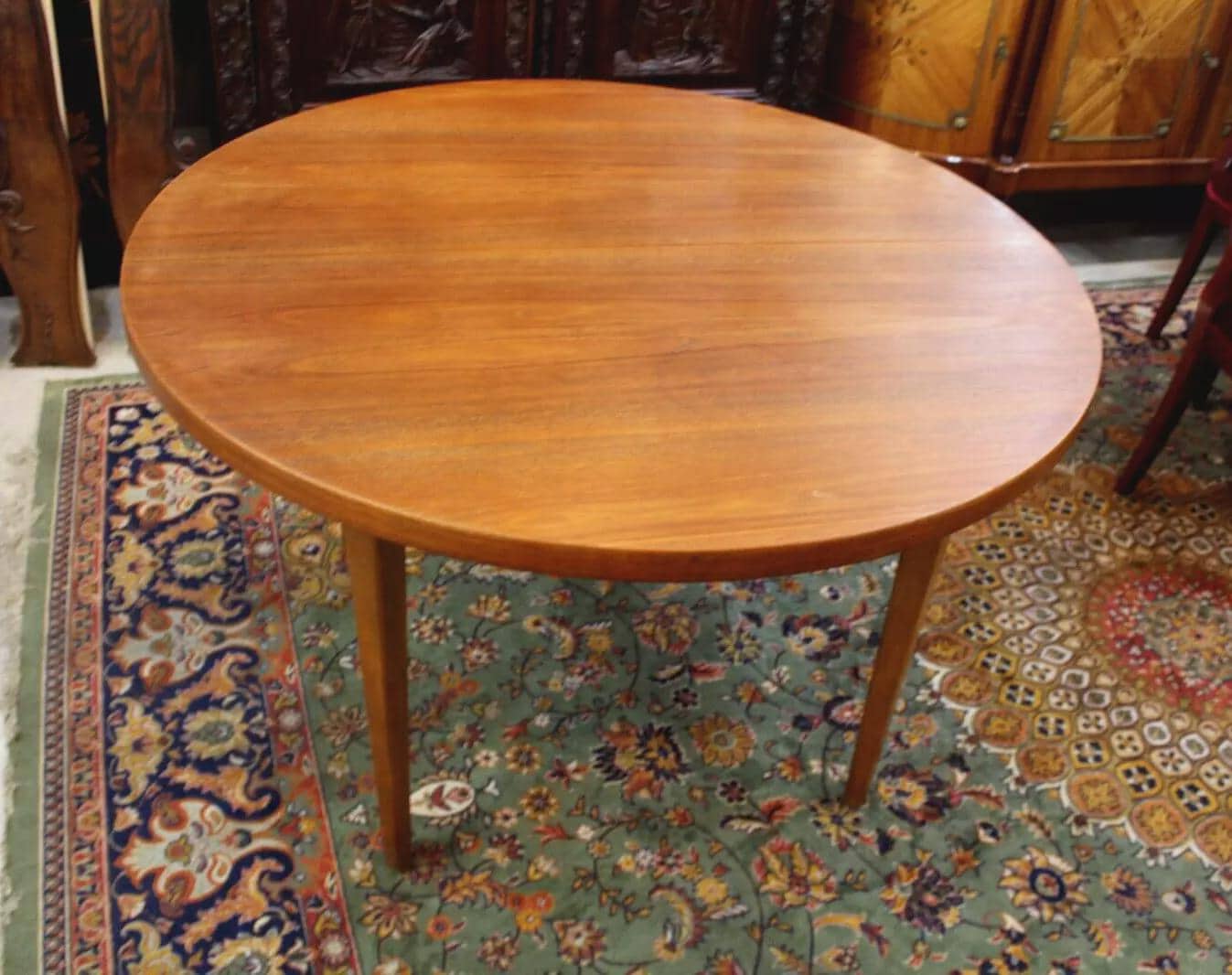 Mid Century Modern Teak Round Dining Table | Vintage Scandinavian Style