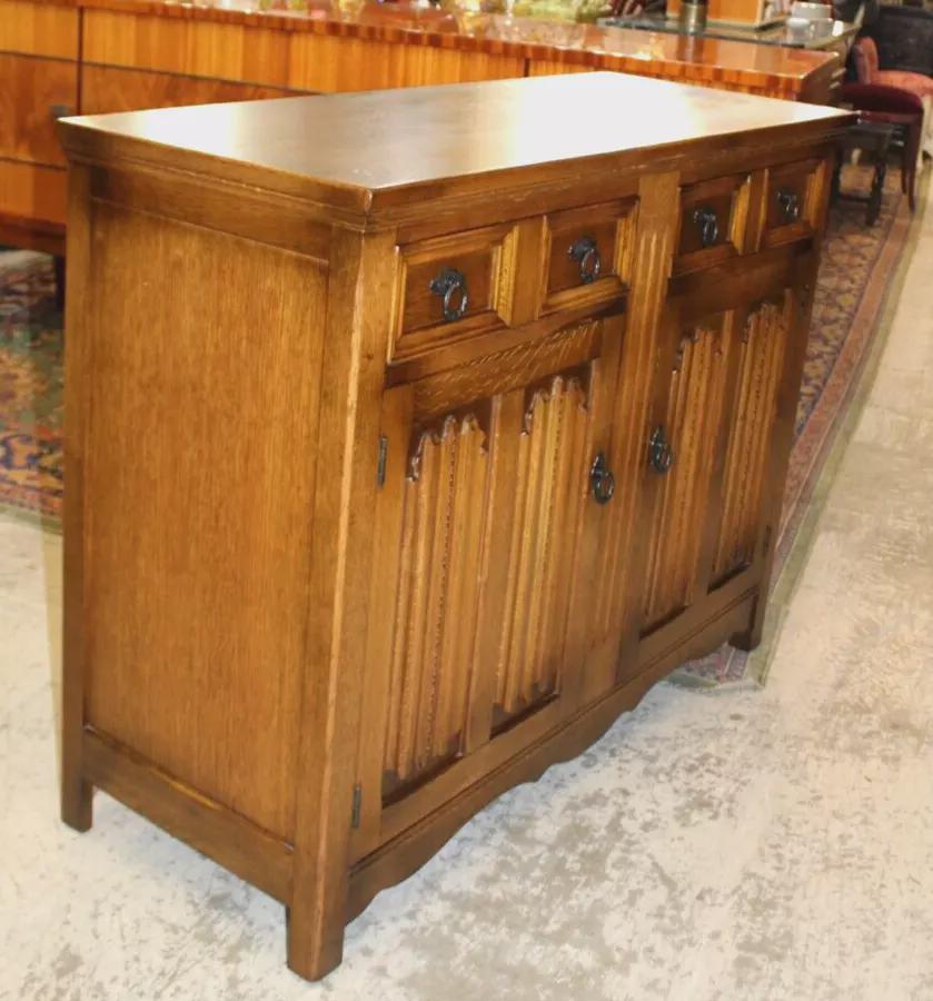 English Antique Oak Sideboard Buffet Cabinet | Small Bar Storage Console