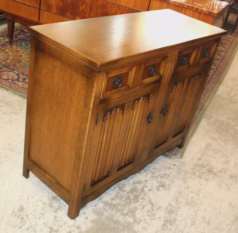 English Antique Oak Sideboard Buffet Cabinet | Small Bar Storage Console