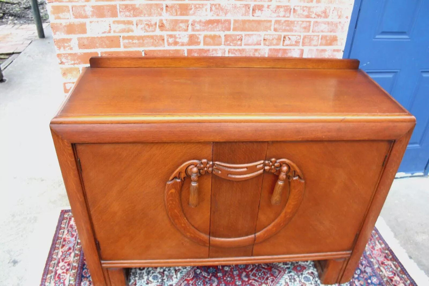 English Antique Oak Art Deco Sideboard | Small Buffet or Bar Cabinet