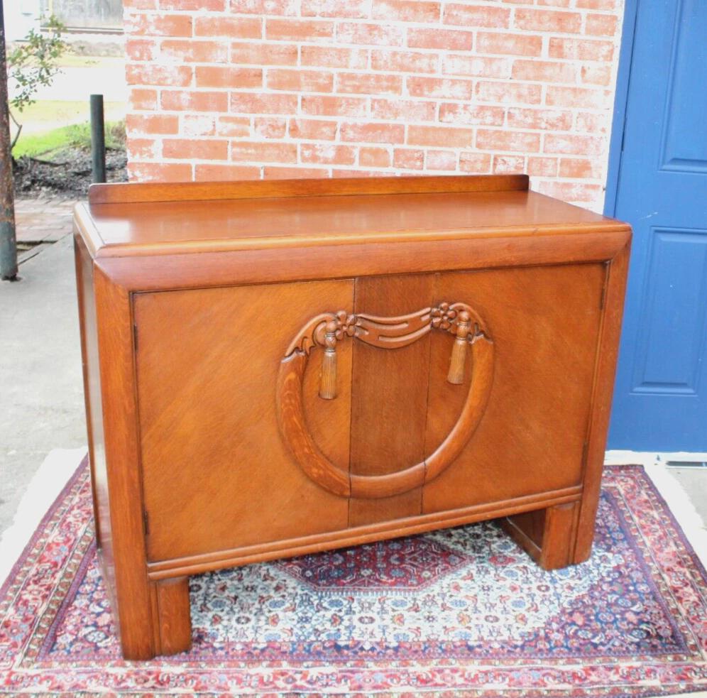 English Antique Oak Art Deco Sideboard | Small Buffet or Bar Cabinet