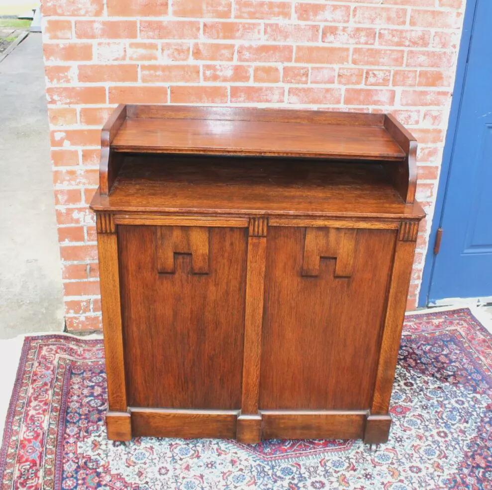 English Antique Oak Arts & Crafts Filing Cabinet Desk w/ Key Storage