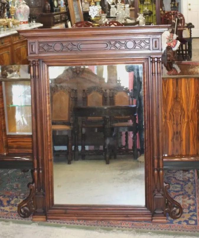 French Antique Louis XVI Mirror in Dark Walnut Wood β Renaissance Style