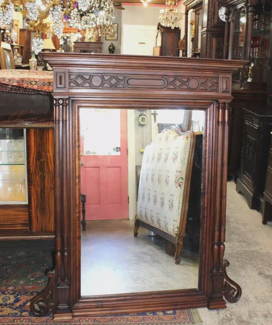 French Antique Louis XVI Mirror in Dark Walnut Wood β Renaissance Style