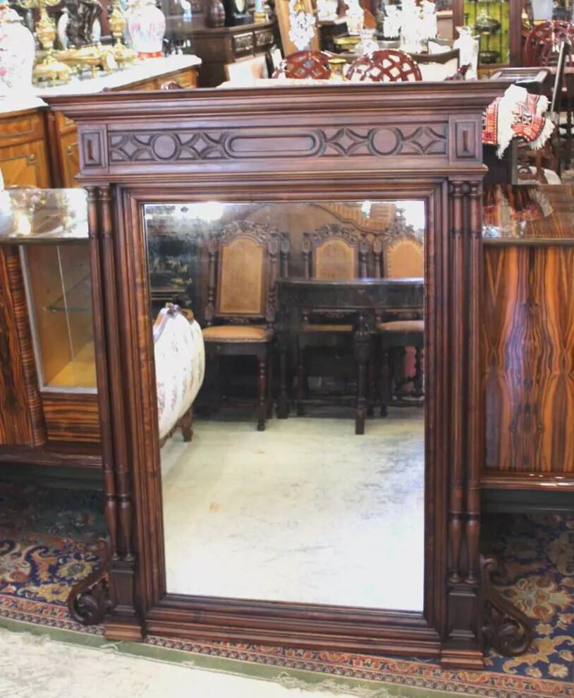 French Antique Louis XVI Mirror in Dark Walnut Wood β Renaissance Style