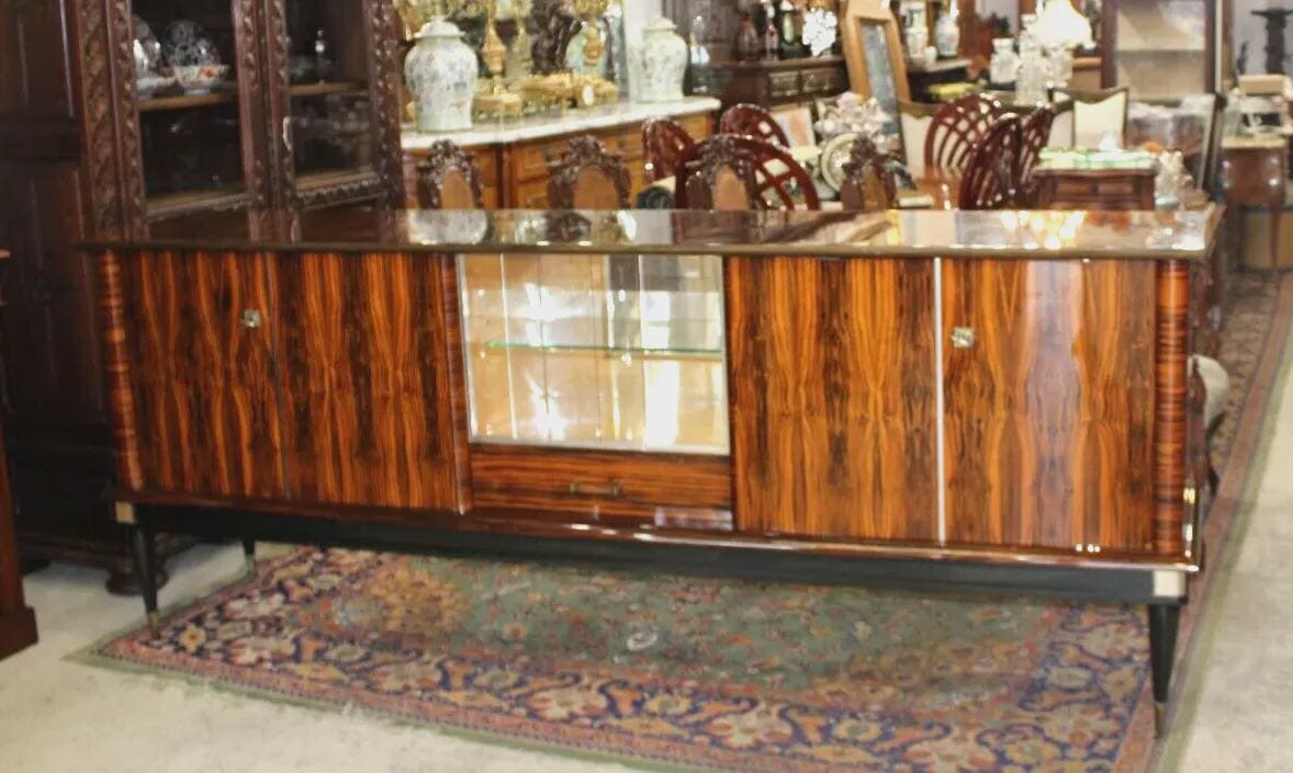 French Antique Ebony Macassar Mid-Century Sideboard Bar Cabinet Credenza