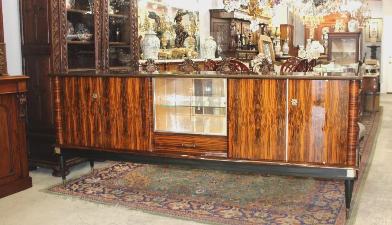 French Antique Ebony Macassar Mid-Century Sideboard Bar Cabinet Credenza