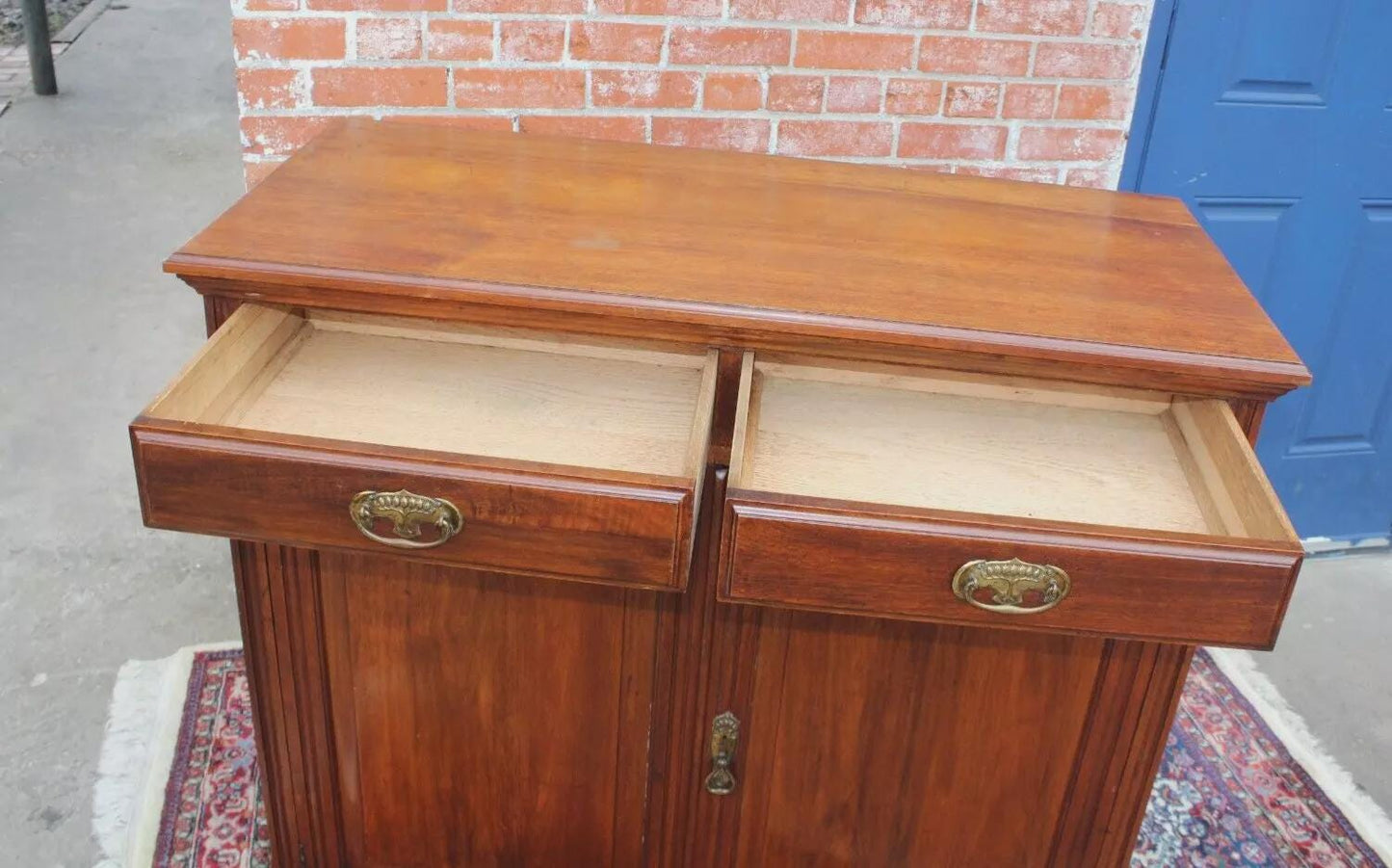 French Antique Edwardian Mahogany Server Sideboard Cabinet with Drawers