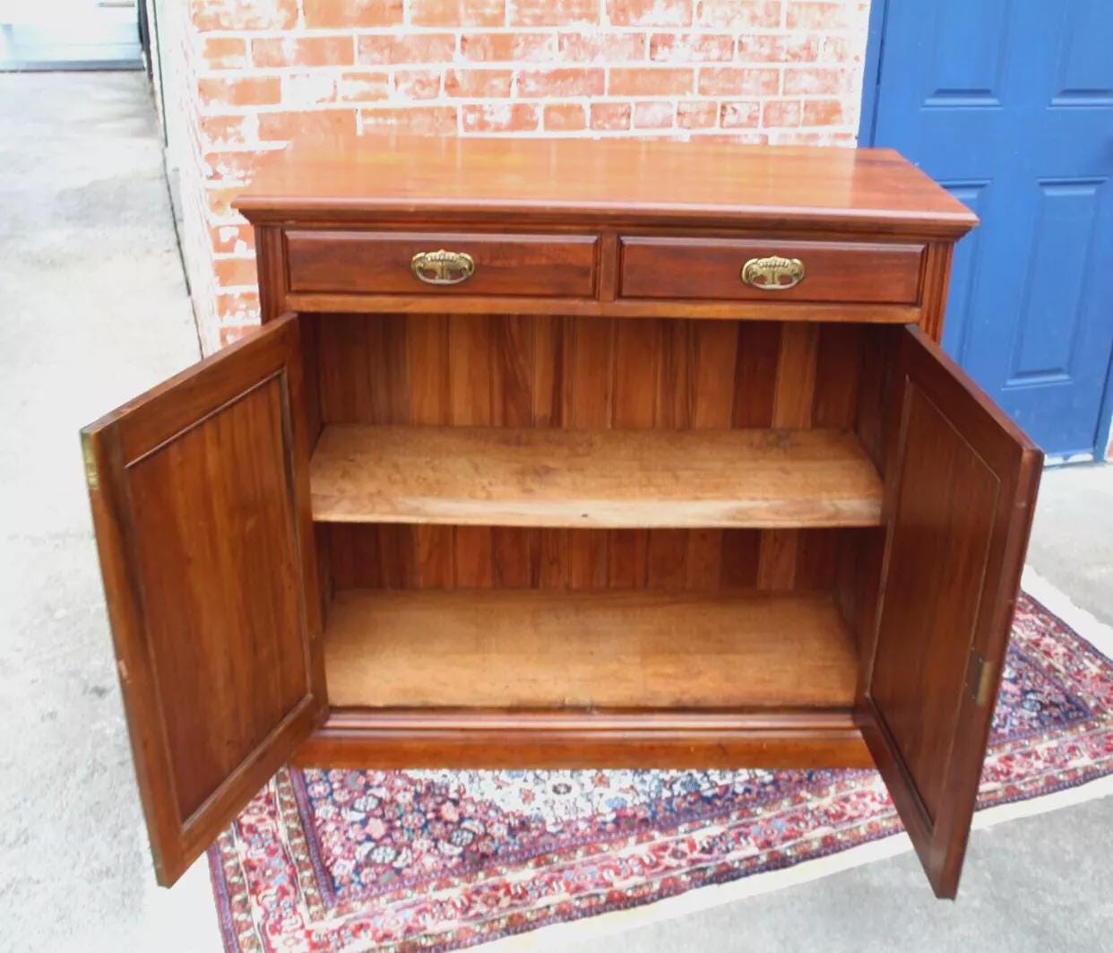 French Antique Edwardian Mahogany Server Sideboard Cabinet with Drawers