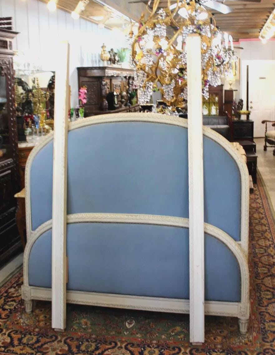 French Antique Louis XVI Upholstered Queen Bed w/ Free New Custom Upholstery
