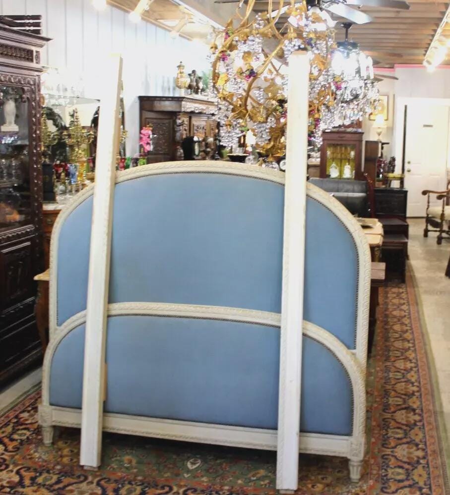 French Antique Louis XVI Upholstered Queen Bed w/ Free New Custom Upholstery