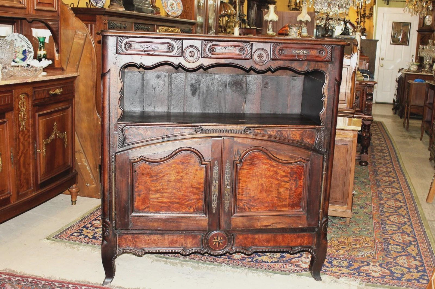 French Antique Burl Walnut Sideboard | Tall Cabinet Circa 1780 Dining Server