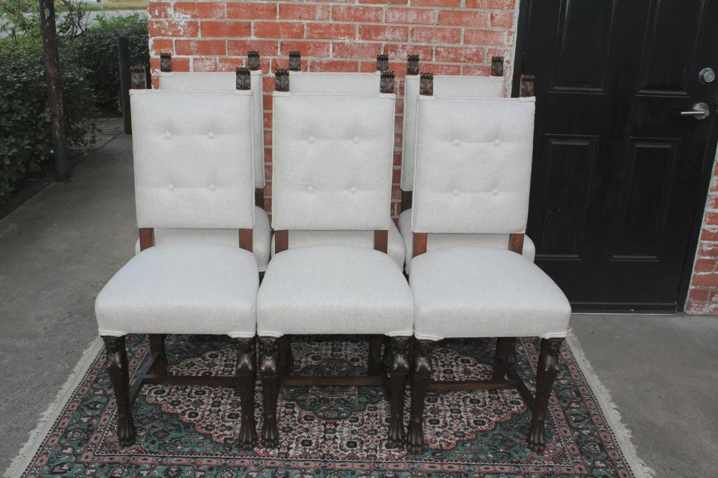 Set of 6 French Renaissance Dining Chairs | White Upholstery | Antique