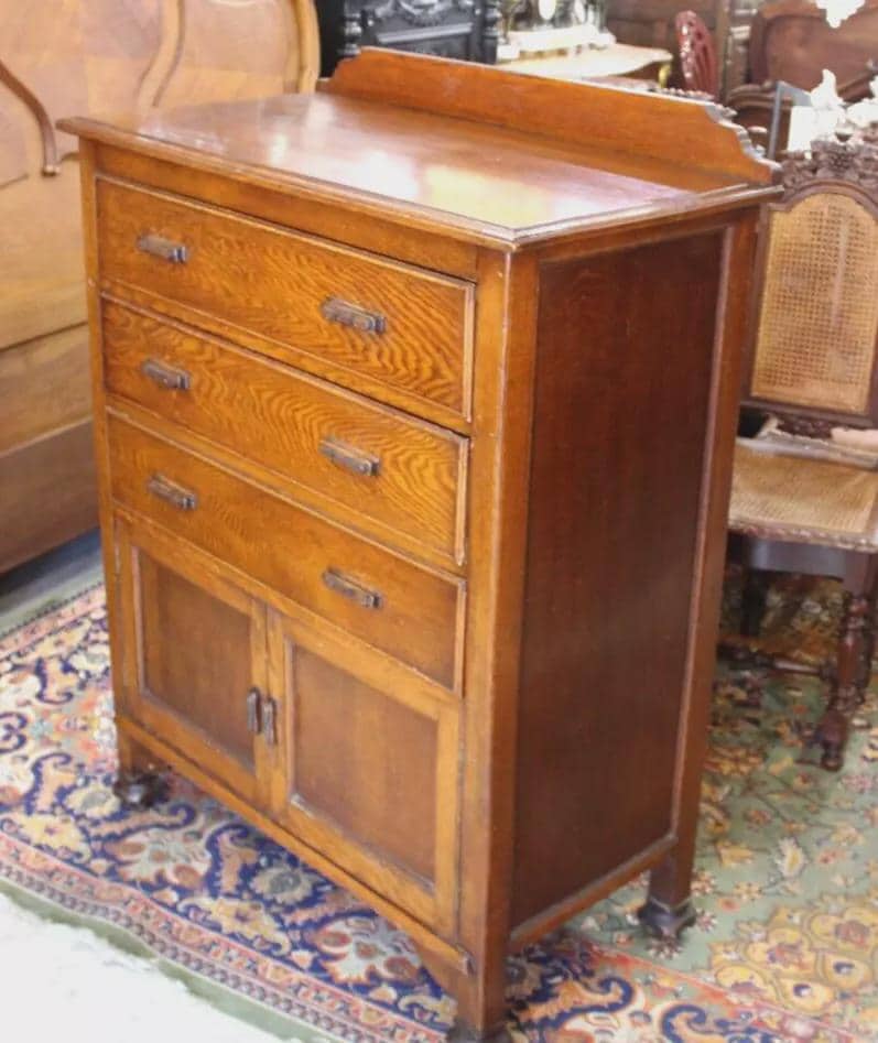 English Antique Tiger Oak Chest | 3 Drawer Dresser with Cabinet Storage