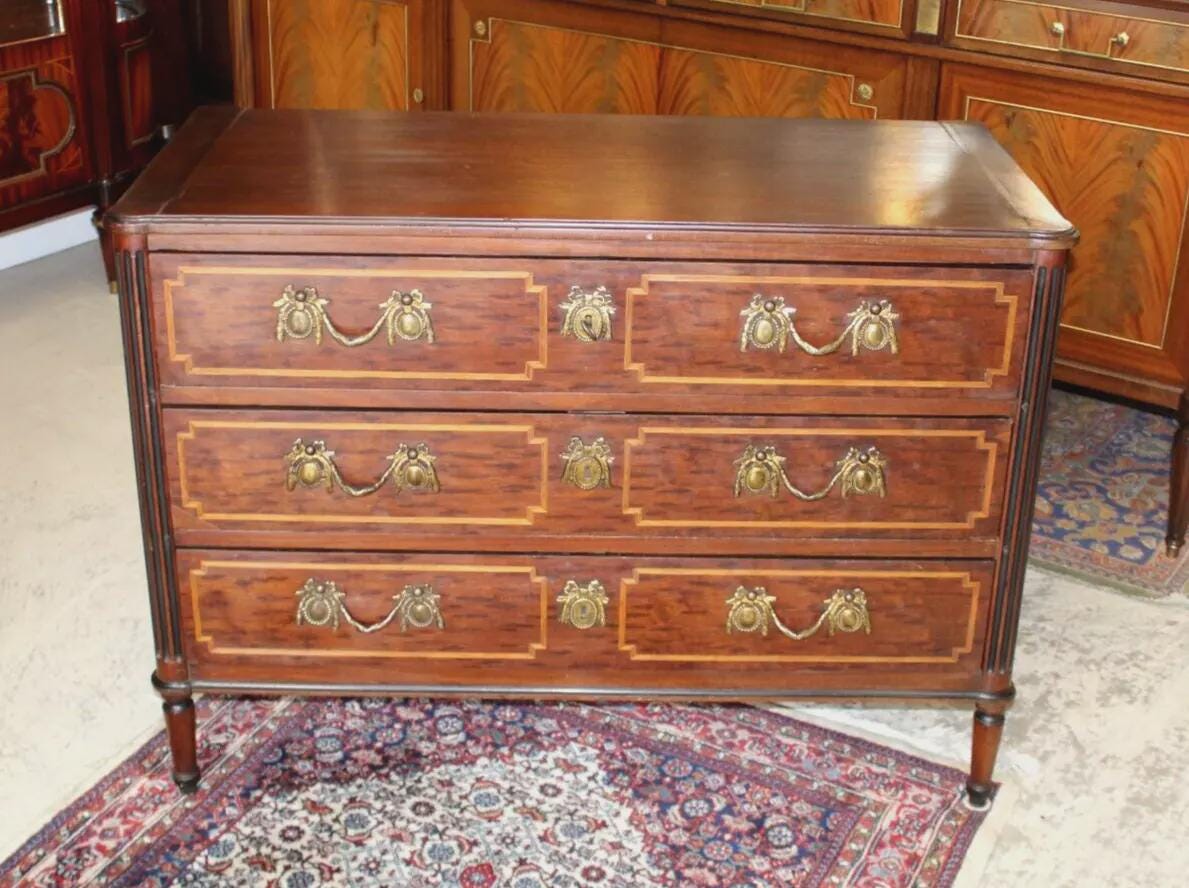 French Antique Louis XVI Mahogany Chest of Drawers | 3 Drawer Dresser Sideboard