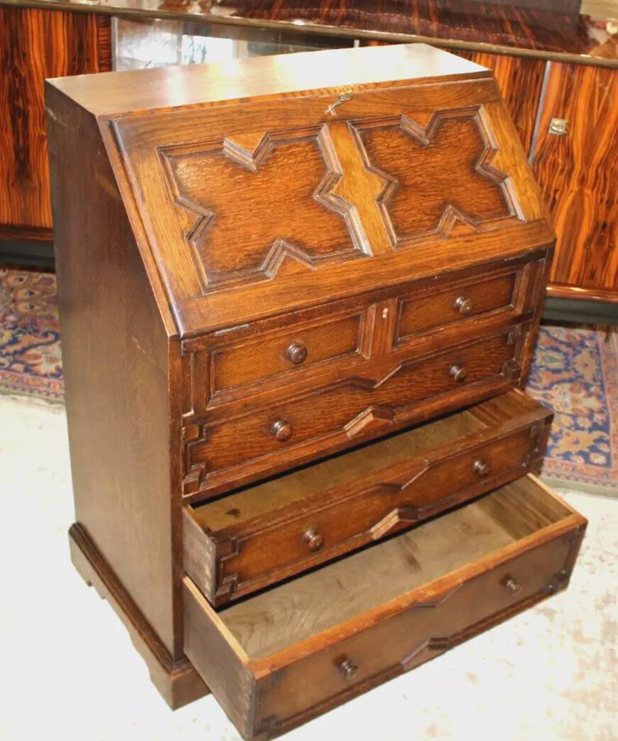English Antique Oak Jacobean Drop Front Desk | Home Office Furniture