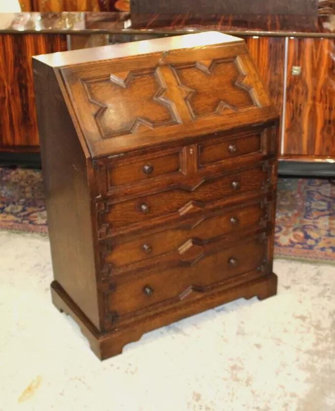 English Antique Oak Jacobean Drop Front Desk | Home Office Furniture