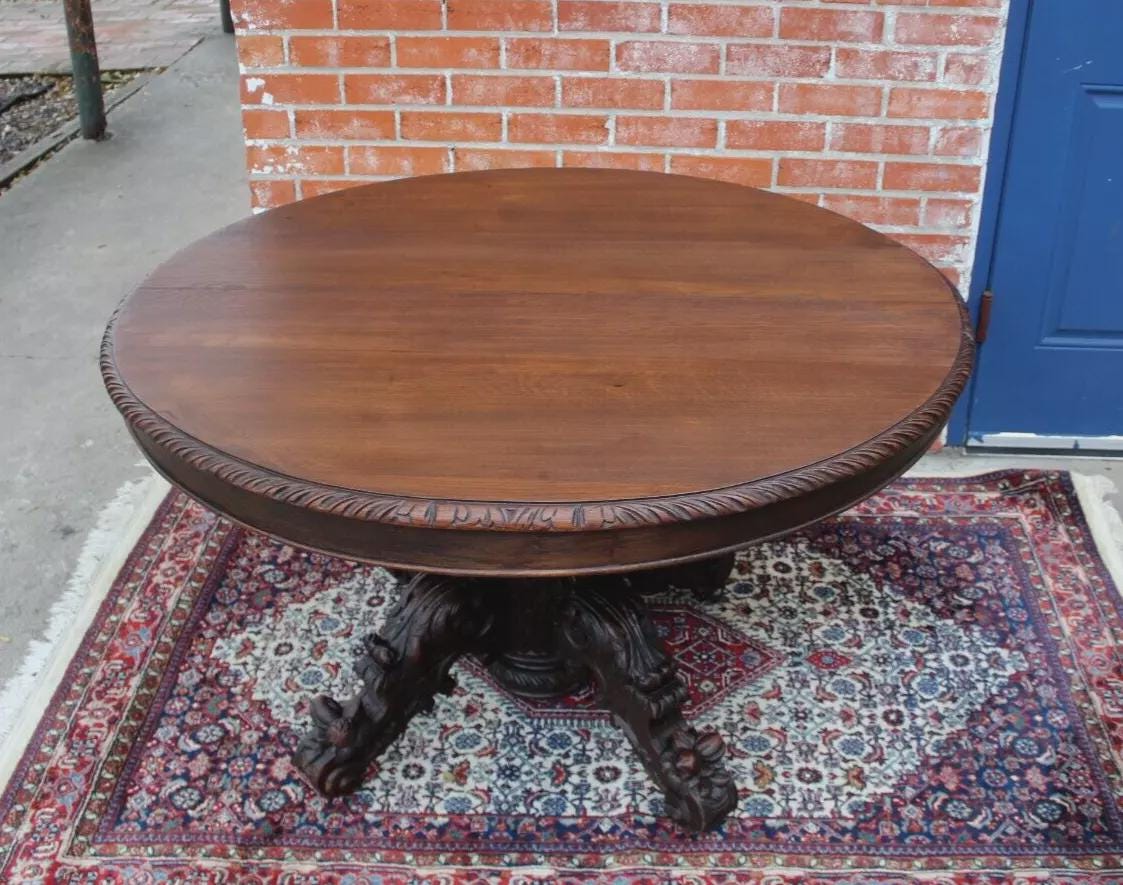 French Antique Louis XIII Oak Oval Table | Renaissance Kitchen Dining c. 1880