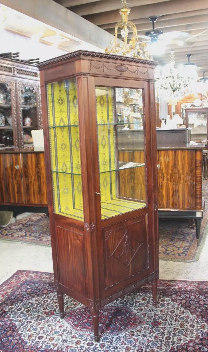 French Antique Louis XVI Mahogany Display Cabinet | Glass Door & Shelves
