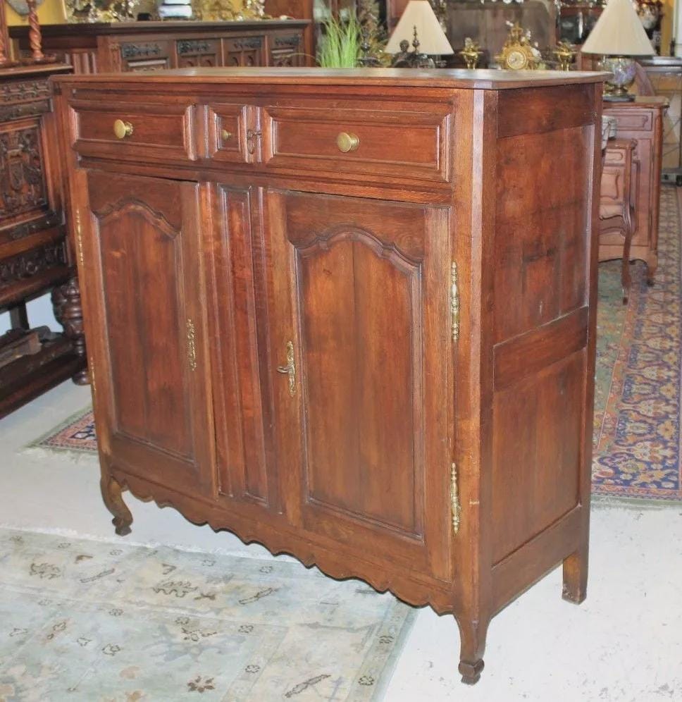 French Antique Oak Tall Sideboard Cabinet | Dining Room Storage Buffet c.1800