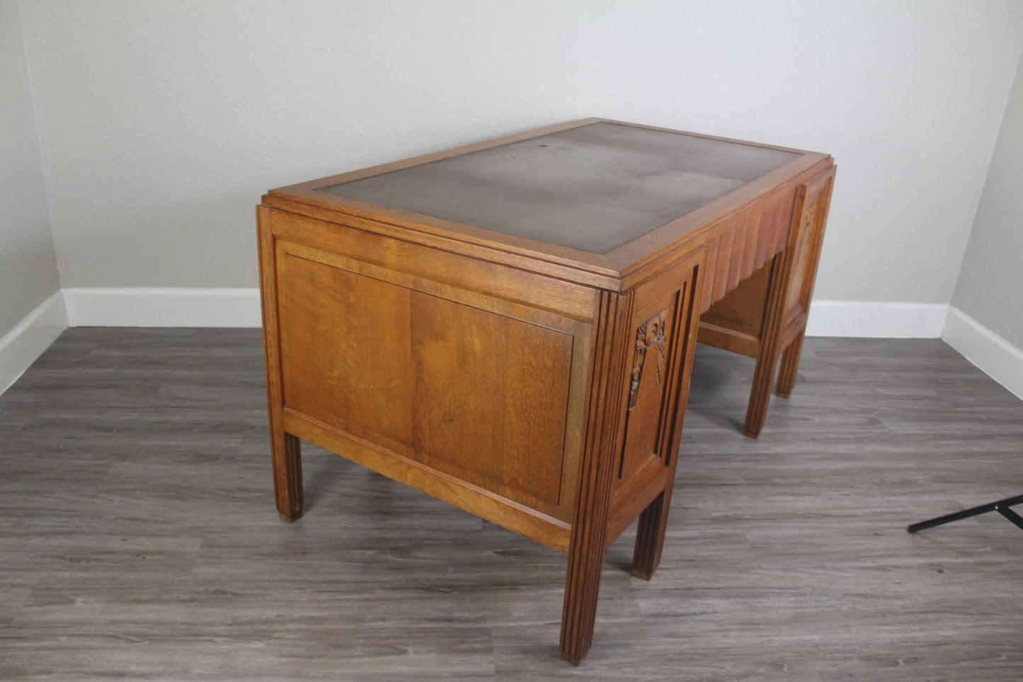 French Oak Antique Art Deco Desk With Key