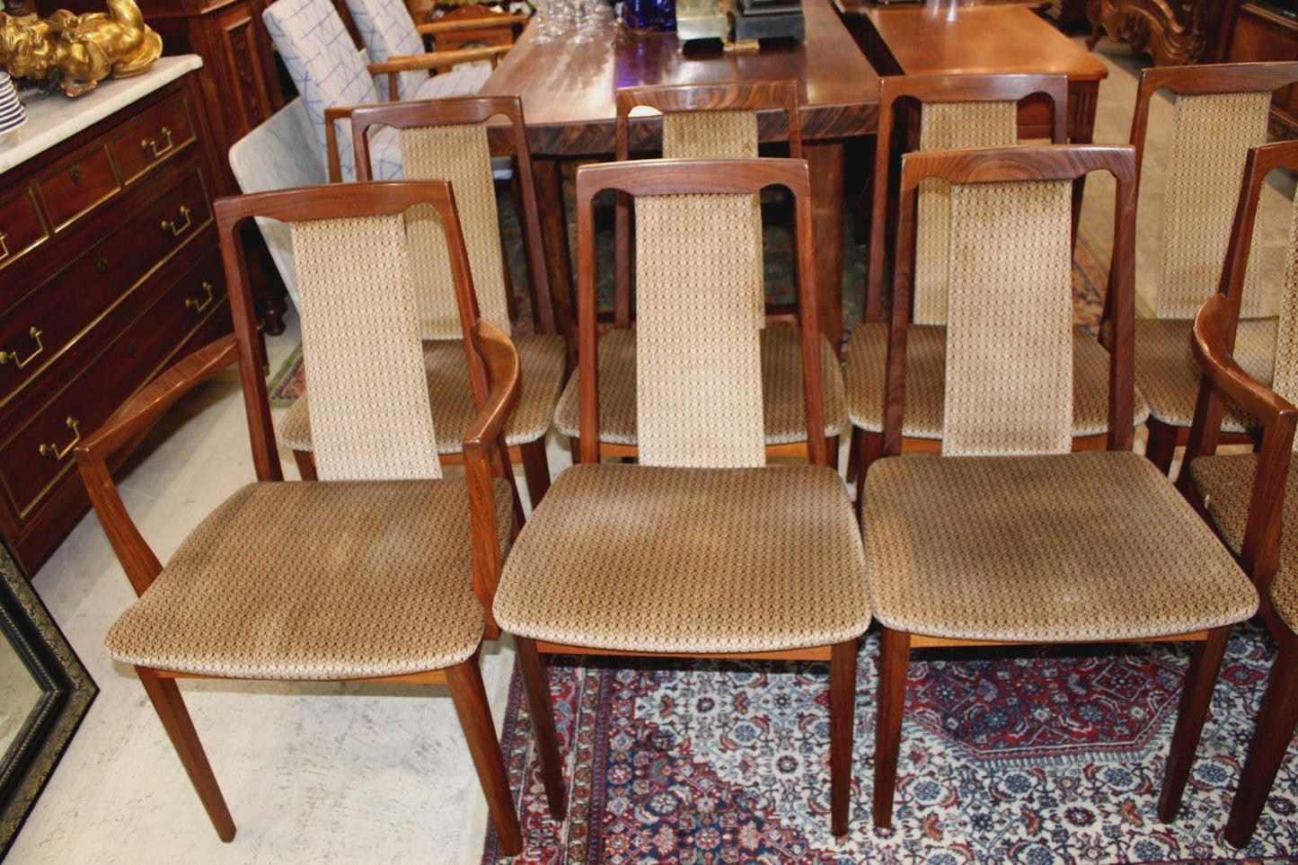 Set of 8 Mid Century G Plan Teak Wood Upholstered Dining Chairs