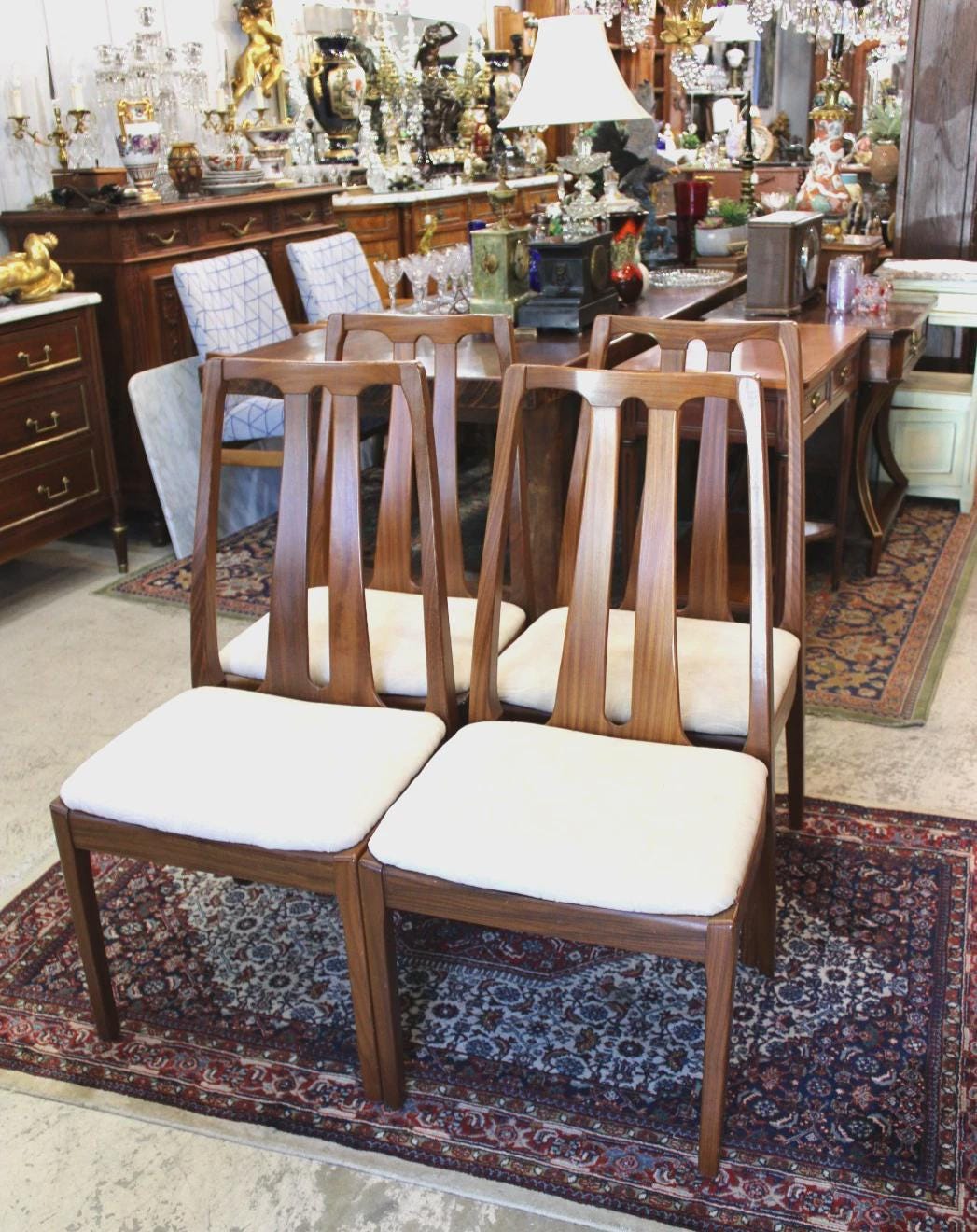 Set of 4 Mid Century Nathan Teak Dining Chairs with Upholstered Seats