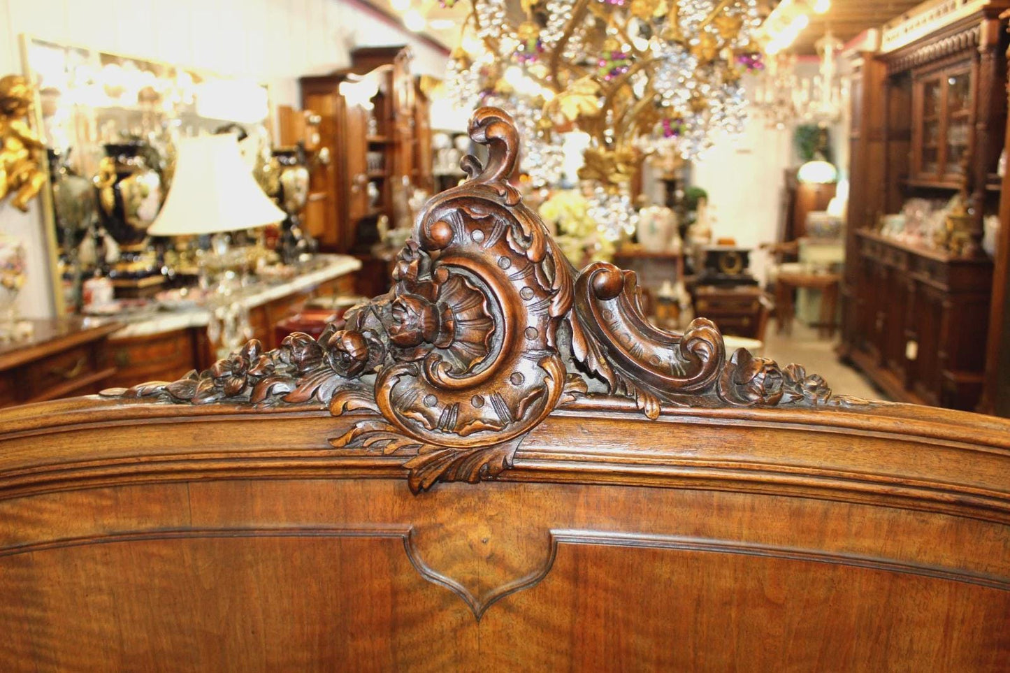 French Antique Louis XV Walnut Queen Size Bed, Carved