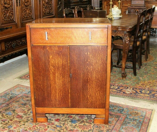 English Antique Oak Art Deco Armoire Wardrobe Bedside Cabinet c.1930s