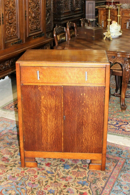 English Antique Oak Art Deco Armoire Wardrobe Bedside Cabinet c.1930s