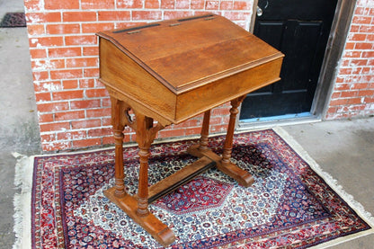 French Antique Gothic Oak School Desk | Kids Homeschool Writing Furniture
