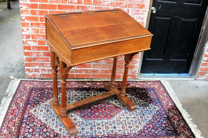 French Antique Gothic Oak School Desk | Kids Homeschool Writing Furniture