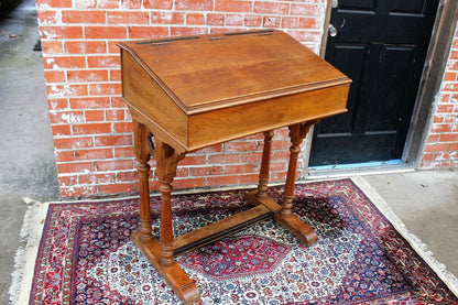 French Antique Gothic Oak School Desk | Kids Homeschool Writing Furniture