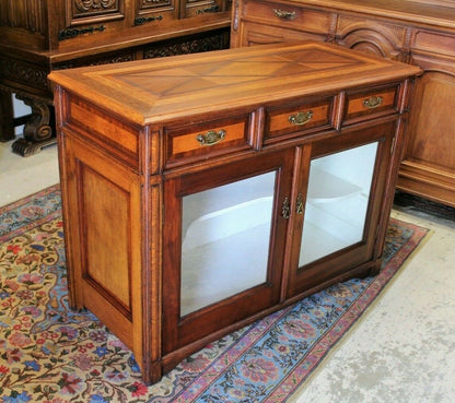 French Antique Inlaid Sideboard | Server Display Cabinet with Glass Doors