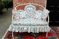 Antique White Iron Daybed Bench | Floral Upholstery & Pillows | Vintage Charm