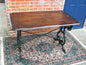 English Antique Oak Top Table | Cast Iron Base Writing Desk Industrial Style